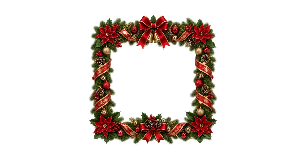 Christmas Garland Frame (Poinsettia Border) Clipart — Free Transparent ...