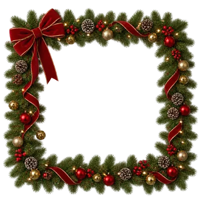 Christmas Garland Frame (Poinsettia Border) Clipart — Free Transparent ...